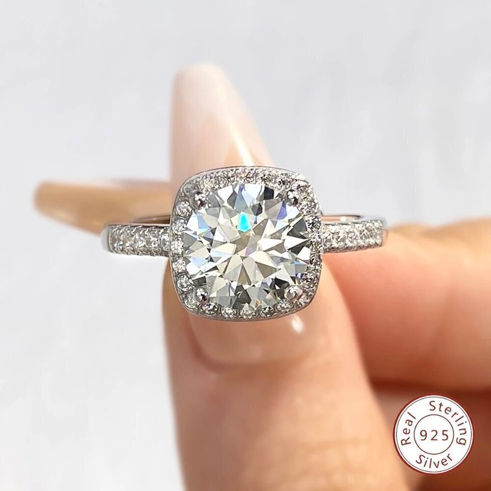 Certified 1ct. t.w, Moissanite Square Halo Ring